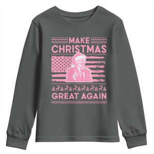 Christmas Trump Pink Youth Sweatshirt Funny Xmas Santa Trump Make Christmas Great Again Ugly Sweater TS10 Dark Heather Print Your Wear