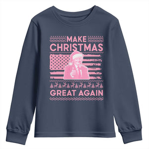 Christmas Trump Pink Youth Sweatshirt Funny Xmas Santa Trump Make Christmas Great Again Ugly Sweater TS10 Navy Print Your Wear