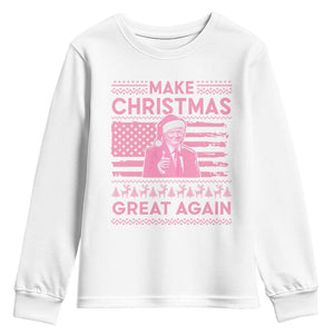 Christmas Trump Pink Youth Sweatshirt Funny Xmas Santa Trump Make Christmas Great Again Ugly Sweater TS10 White Print Your Wear