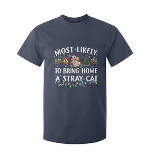 Christmas Cat T Shirt For Kid Most Likely To Bring Home A Stray Cat Matching Xmas TS10 Navy Print Your Wear