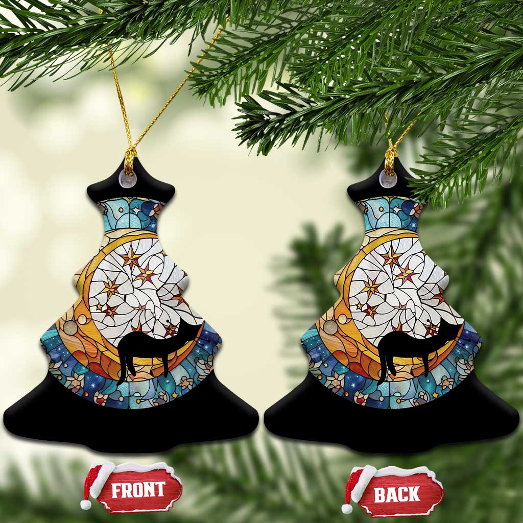 Cat Memorial Christmas Ornament Sleeping Black Cat on Moon Pet Sympathy Gift Stained Glass TS10 Christmas Tree Stained Glass Print Your Wear