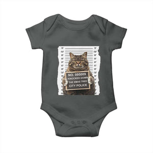 Funny Cat Christmas Baby Onesie Mugshot I Knocked Down The Xmas Tree TS10 Dark Heather Print Your Wear