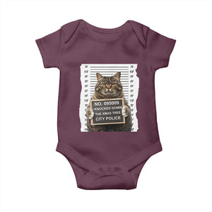 Funny Cat Christmas Baby Onesie Mugshot I Knocked Down The Xmas Tree TS10 Maroon Print Your Wear