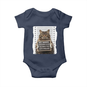 Funny Cat Christmas Baby Onesie Mugshot I Knocked Down The Xmas Tree TS10 Navy Print Your Wear
