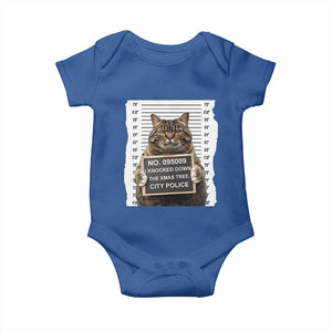 Funny Cat Christmas Baby Onesie Mugshot I Knocked Down The Xmas Tree TS10 Royal Blue Print Your Wear