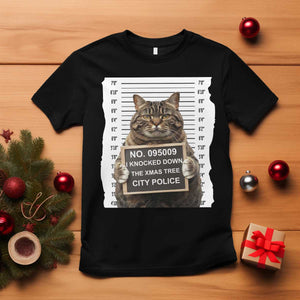 Funny Cat Christmas T Shirt Mugshot I Knocked Down The Xmas Tree TS10 Black Print Your Wear