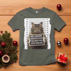 Funny Cat Christmas T Shirt Mugshot I Knocked Down The Xmas Tree TS10 Military Green Print Your Wear
