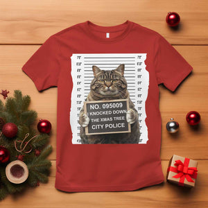 Funny Cat Christmas T Shirt Mugshot I Knocked Down The Xmas Tree TS10 Red Print Your Wear