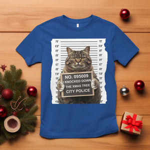 Funny Cat Christmas T Shirt Mugshot I Knocked Down The Xmas Tree TS10 Royal Blue Print Your Wear
