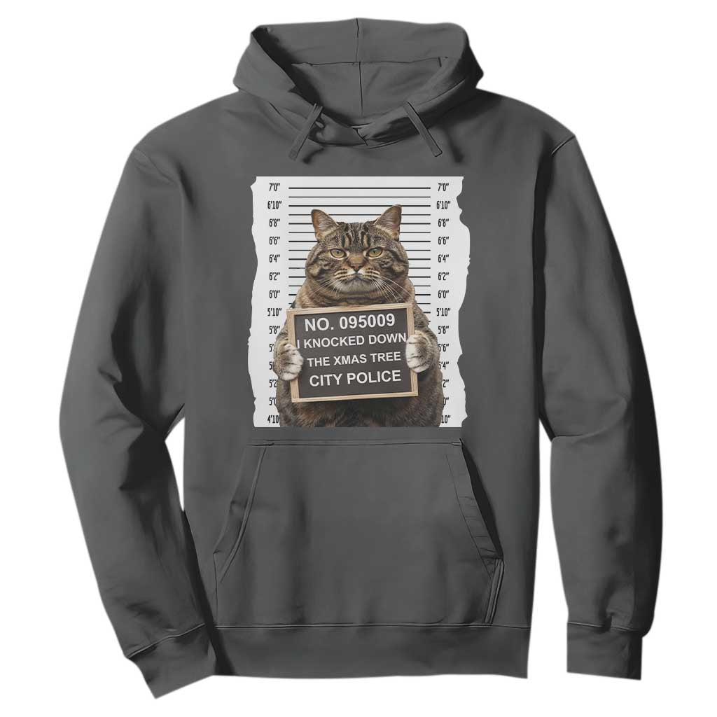 Funny Cat Christmas Hoodie Mugshot I Knocked Down The Xmas Tree TS10 Dark Heather Print Your Wear