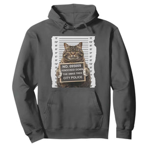 Funny Cat Christmas Hoodie Mugshot I Knocked Down The Xmas Tree TS10 Dark Heather Print Your Wear