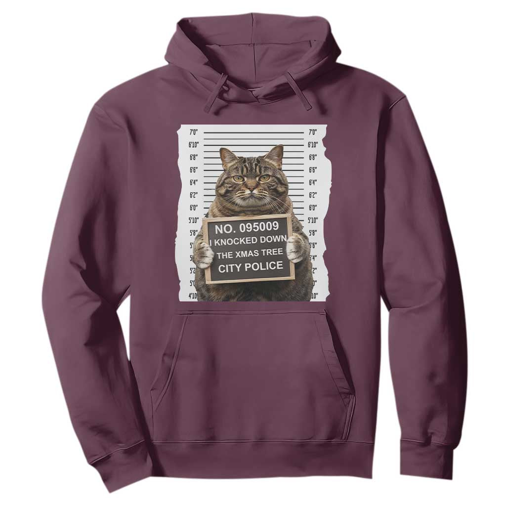 Funny Cat Christmas Hoodie Mugshot I Knocked Down The Xmas Tree TS10 Maroon Print Your Wear