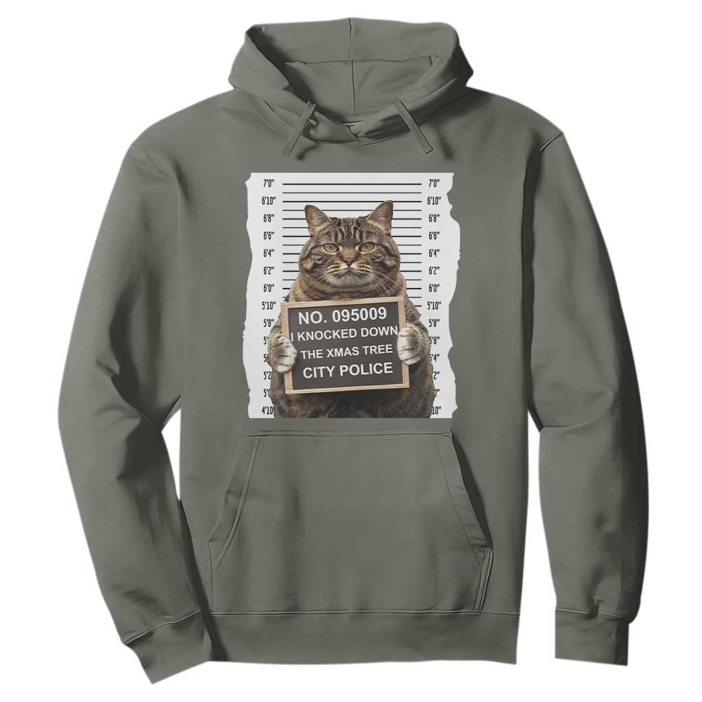 Funny Cat Christmas Hoodie Mugshot I Knocked Down The Xmas Tree TS10 Military Green Print Your Wear