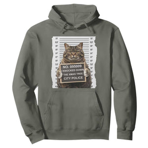 Funny Cat Christmas Hoodie Mugshot I Knocked Down The Xmas Tree TS10 Military Green Print Your Wear