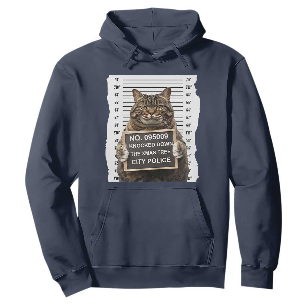 Funny Cat Christmas Hoodie Mugshot I Knocked Down The Xmas Tree TS10 Navy Print Your Wear