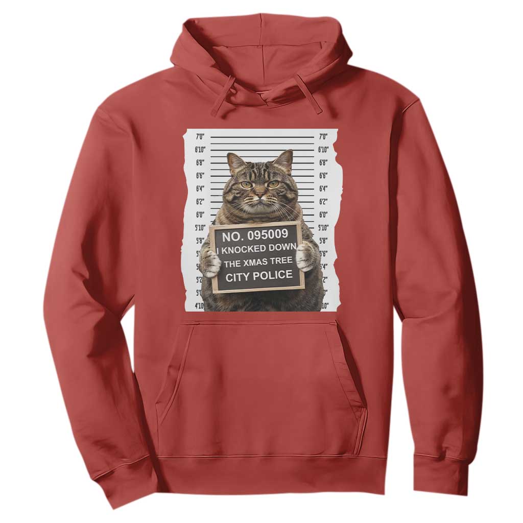 Funny Cat Christmas Hoodie Mugshot I Knocked Down The Xmas Tree TS10 Red Print Your Wear