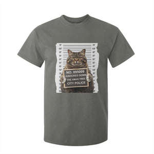 Funny Cat Christmas T Shirt For Kid Mugshot I Knocked Down The Xmas Tree TS10 Military Green Print Your Wear