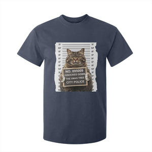 Funny Cat Christmas T Shirt For Kid Mugshot I Knocked Down The Xmas Tree TS10 Navy Print Your Wear
