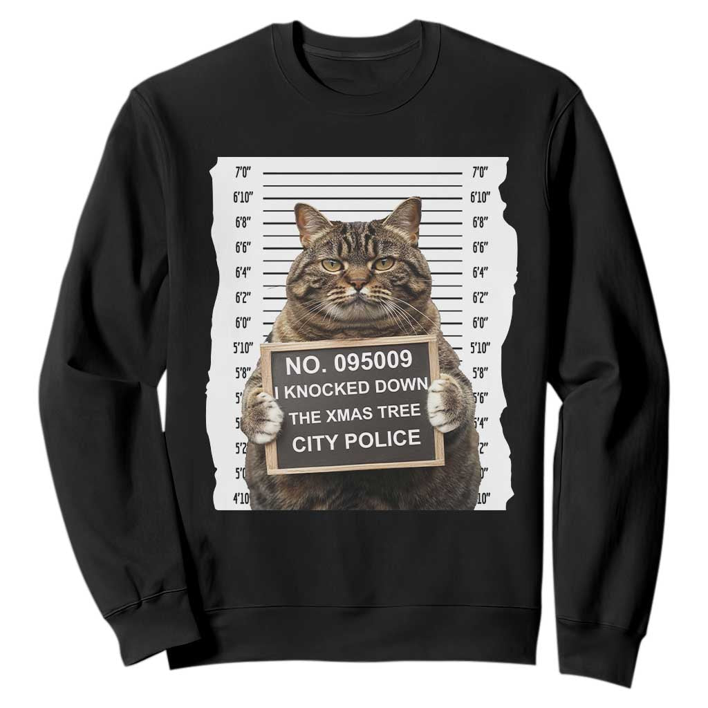 Funny Cat Christmas Sweatshirt Mugshot I Knocked Down The Xmas Tree TS10 Black Print Your Wear