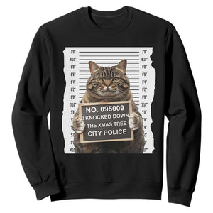 Funny Cat Christmas Sweatshirt Mugshot I Knocked Down The Xmas Tree TS10 Black Print Your Wear