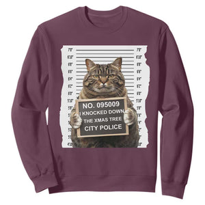 Funny Cat Christmas Sweatshirt Mugshot I Knocked Down The Xmas Tree TS10 Maroon Print Your Wear