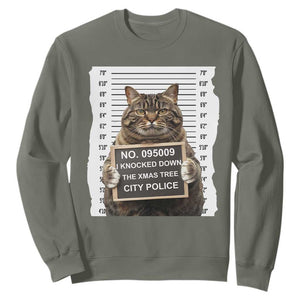 Funny Cat Christmas Sweatshirt Mugshot I Knocked Down The Xmas Tree TS10 Military Green Print Your Wear