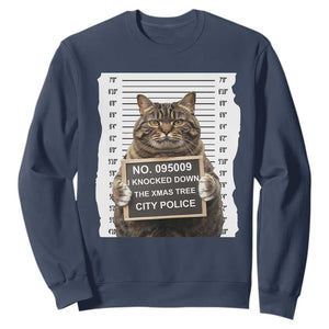 Funny Cat Christmas Sweatshirt Mugshot I Knocked Down The Xmas Tree TS10 Navy Print Your Wear