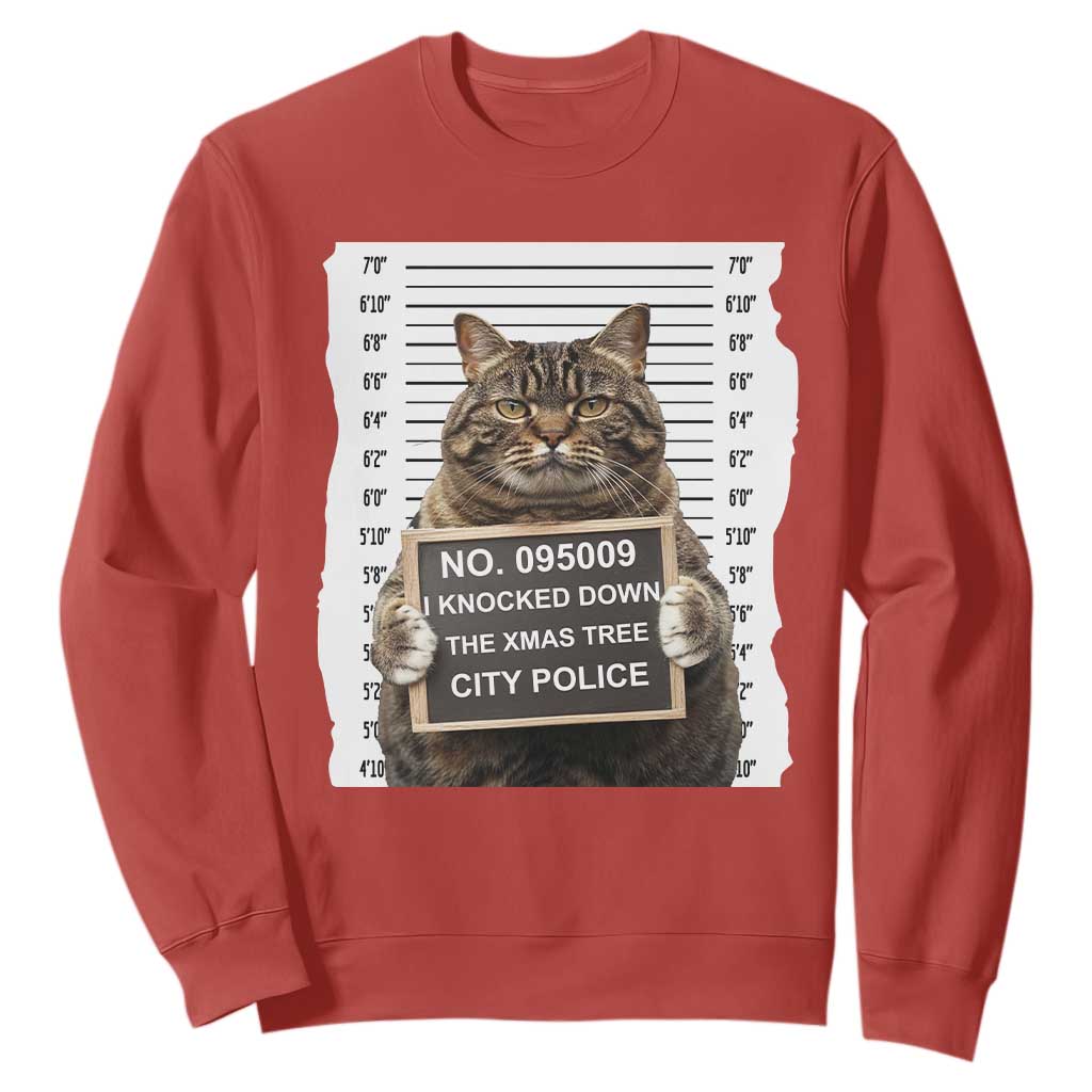 Funny Cat Christmas Sweatshirt Mugshot I Knocked Down The Xmas Tree TS10 Red Print Your Wear