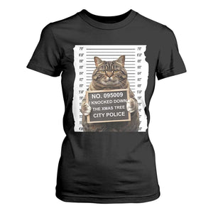 Funny Cat Christmas T Shirt For Women Mugshot I Knocked Down The Xmas Tree TS10 Black Print Your Wear