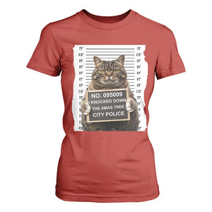 Funny Cat Christmas T Shirt For Women Mugshot I Knocked Down The Xmas Tree TS10 Red Print Your Wear