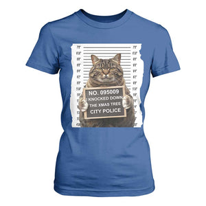 Funny Cat Christmas T Shirt For Women Mugshot I Knocked Down The Xmas Tree TS10 Royal Blue Print Your Wear
