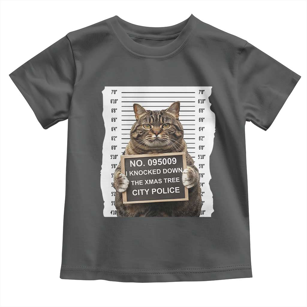 Funny Cat Christmas Toddler T Shirt Mugshot I Knocked Down The Xmas Tree TS10 Dark Heather Print Your Wear