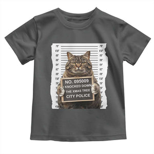 Funny Cat Christmas Toddler T Shirt Mugshot I Knocked Down The Xmas Tree TS10 Dark Heather Print Your Wear