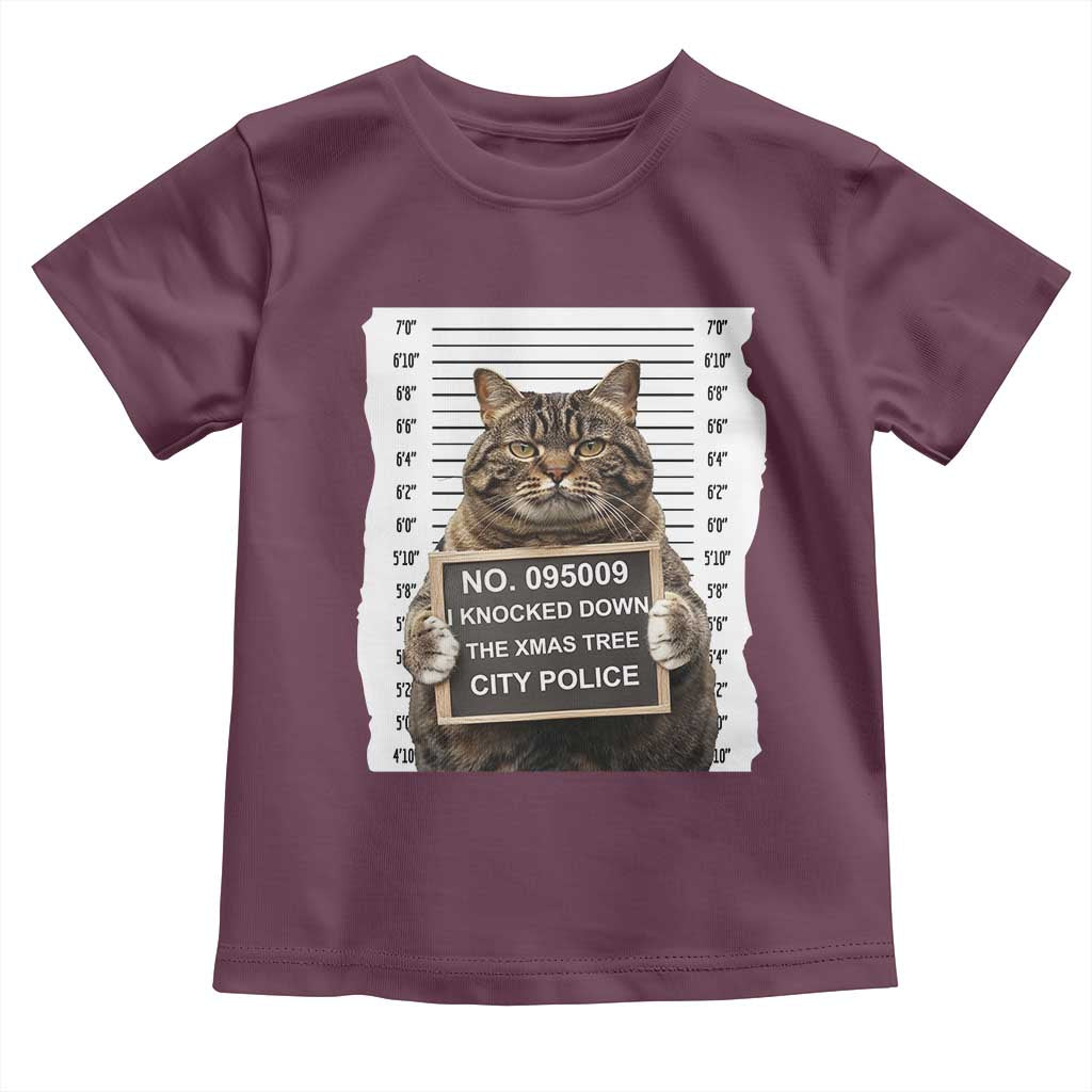 Funny Cat Christmas Toddler T Shirt Mugshot I Knocked Down The Xmas Tree TS10 Maroon Print Your Wear