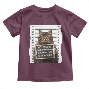 Funny Cat Christmas Toddler T Shirt Mugshot I Knocked Down The Xmas Tree TS10 Maroon Print Your Wear