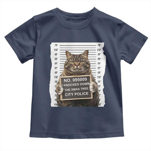 Funny Cat Christmas Toddler T Shirt Mugshot I Knocked Down The Xmas Tree TS10 Navy Print Your Wear