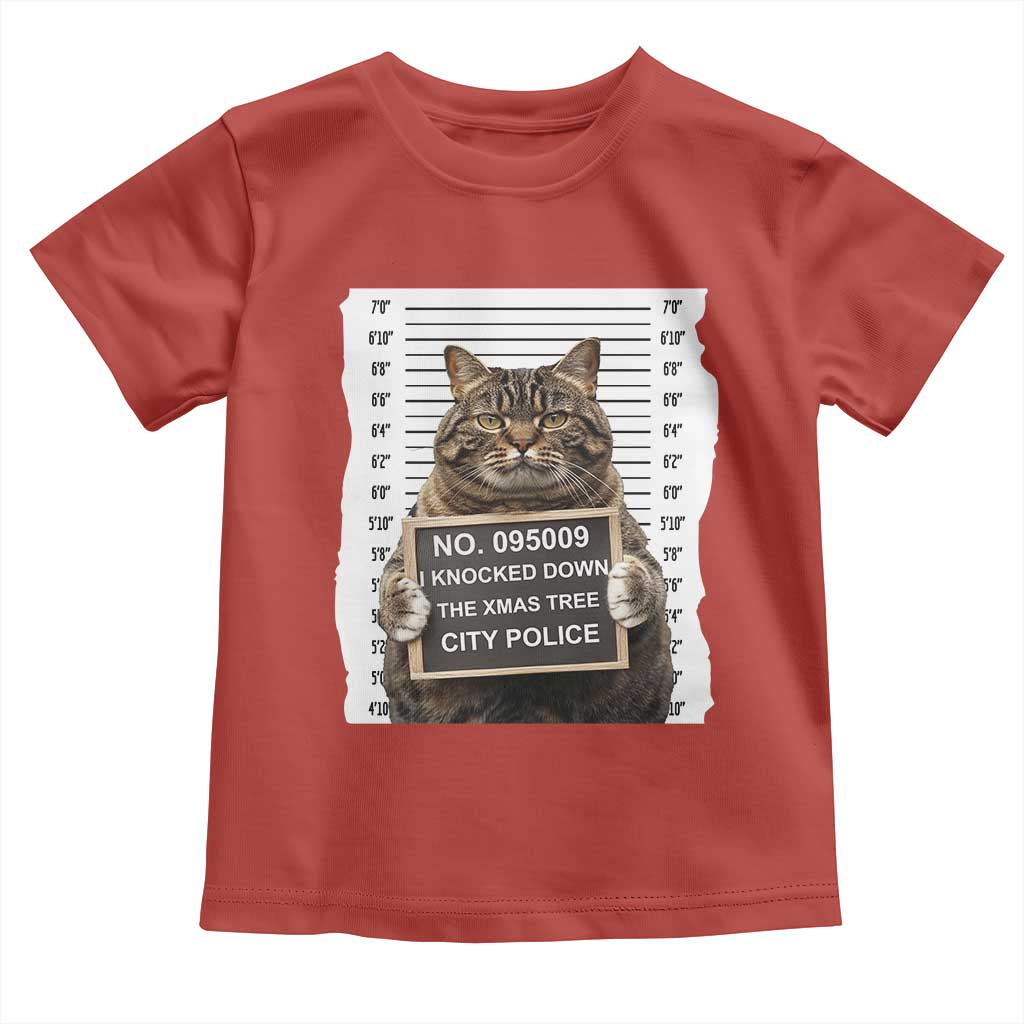 Funny Cat Christmas Toddler T Shirt Mugshot I Knocked Down The Xmas Tree TS10 Red Print Your Wear