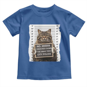 Funny Cat Christmas Toddler T Shirt Mugshot I Knocked Down The Xmas Tree TS10 Royal Blue Print Your Wear