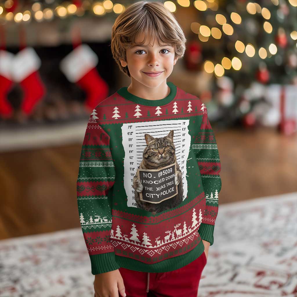 Funny Cat Ugly Christmas Sweater Mugshot I Knocked Down The Xmas Tree TS10 Christmas Print Your Wear