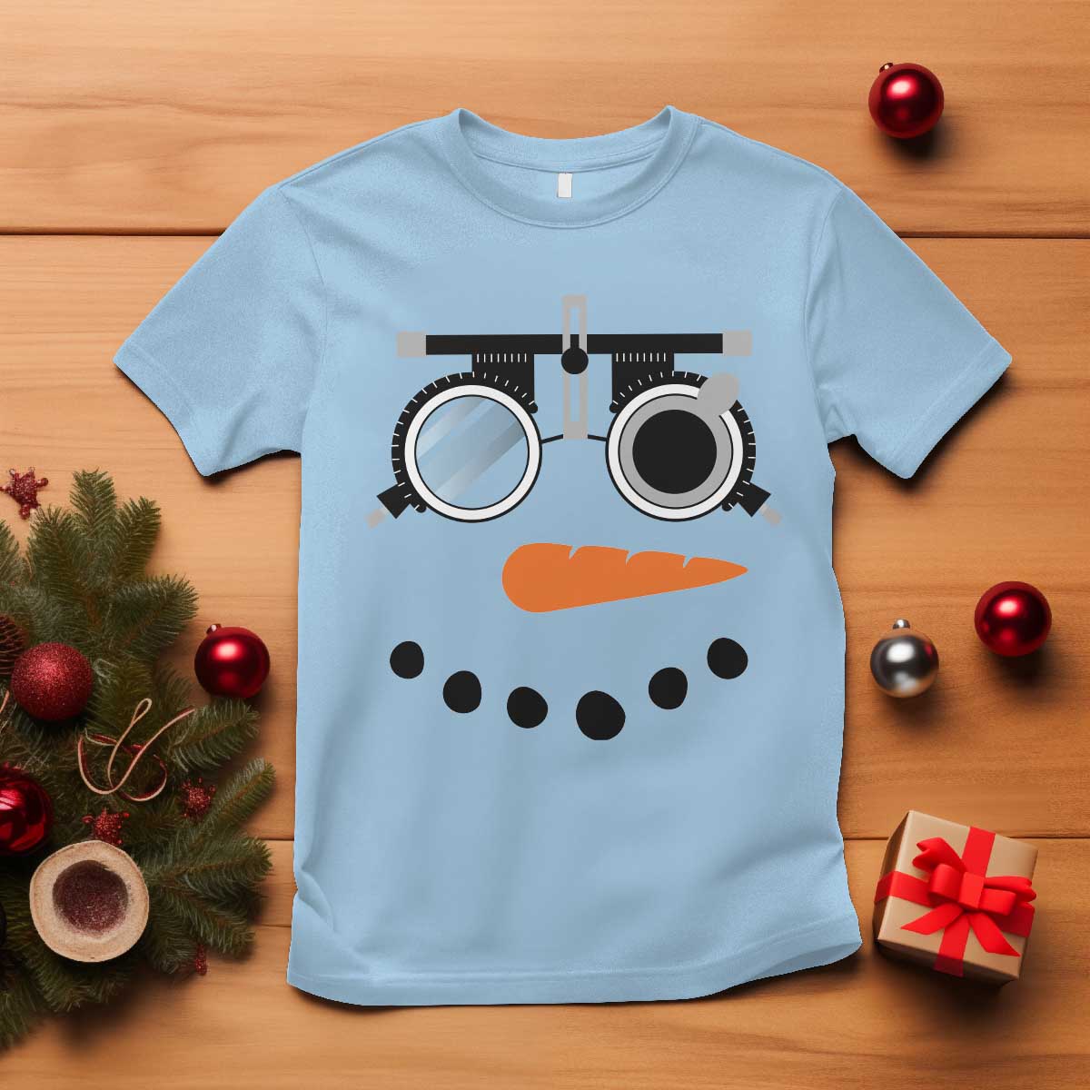 Christmas Optometry T Shirt Funny Snowman Optometrist Eye Doctor Ophthalmologist TS10 Light Blue Print Your Wear