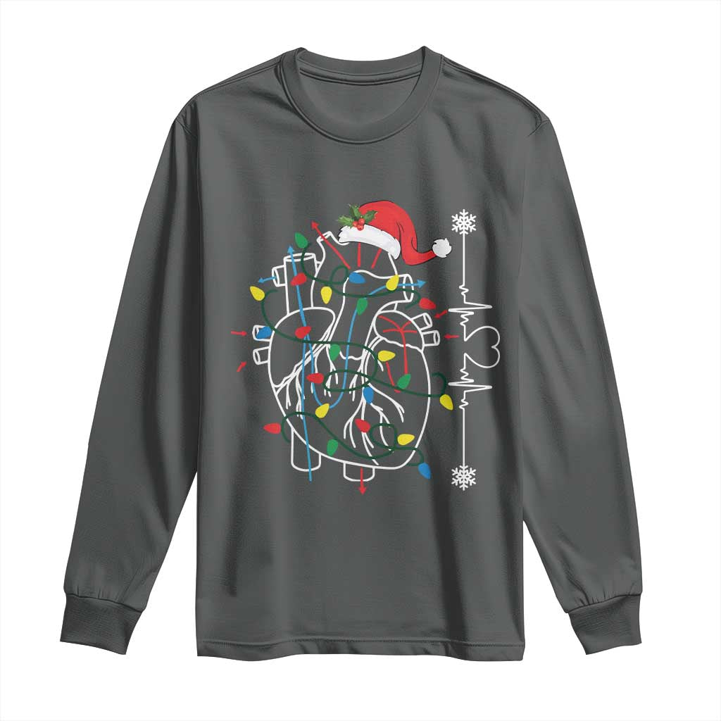 Christmas Cardiac Nurse Long Sleeve Shirt Anatomical Xmas Heart Anatomy TS10 Dark Heather Print Your Wear