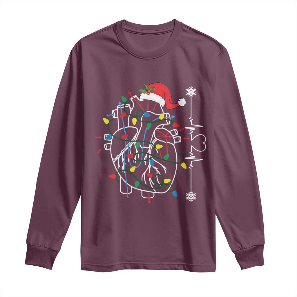 Christmas Cardiac Nurse Long Sleeve Shirt Anatomical Xmas Heart Anatomy TS10 Maroon Print Your Wear