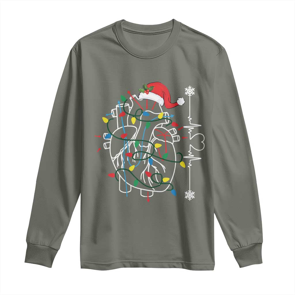 Christmas Cardiac Nurse Long Sleeve Shirt Anatomical Xmas Heart Anatomy TS10 Military Green Print Your Wear