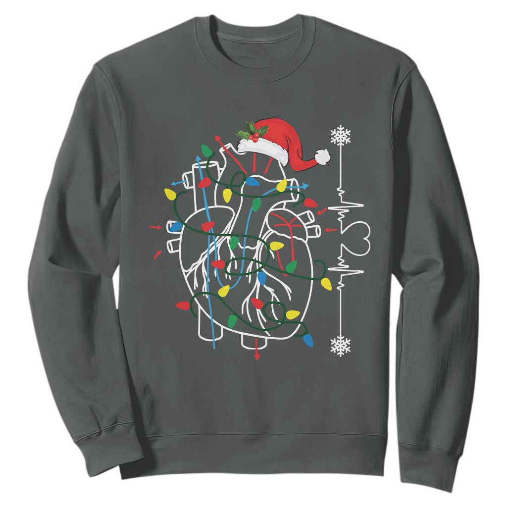 Christmas Cardiac Nurse Sweatshirt Anatomical Xmas Heart Anatomy TS10 Dark Heather Print Your Wear