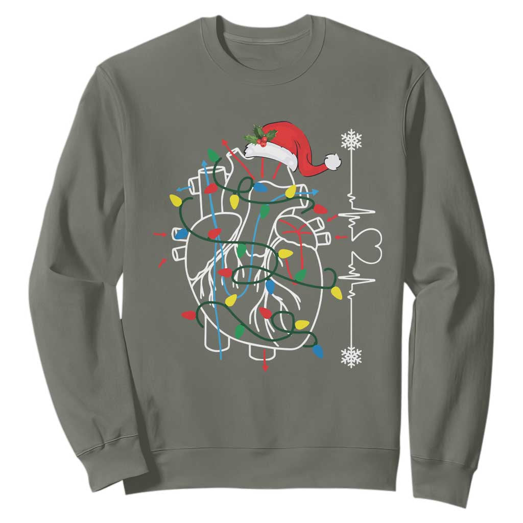 Christmas Cardiac Nurse Sweatshirt Anatomical Xmas Heart Anatomy TS10 Military Green Print Your Wear