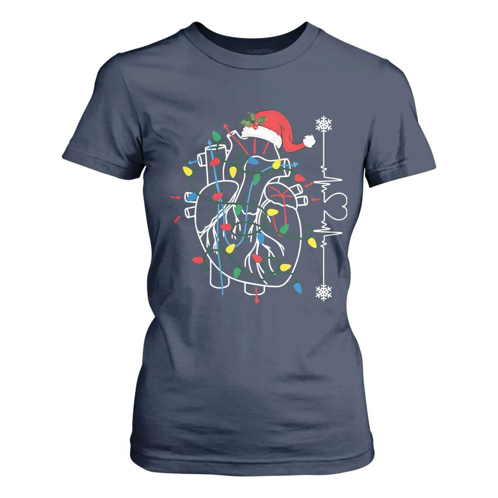 Christmas Cardiac Nurse T Shirt For Women Anatomical Xmas Heart Anatomy TS10 Navy Print Your Wear