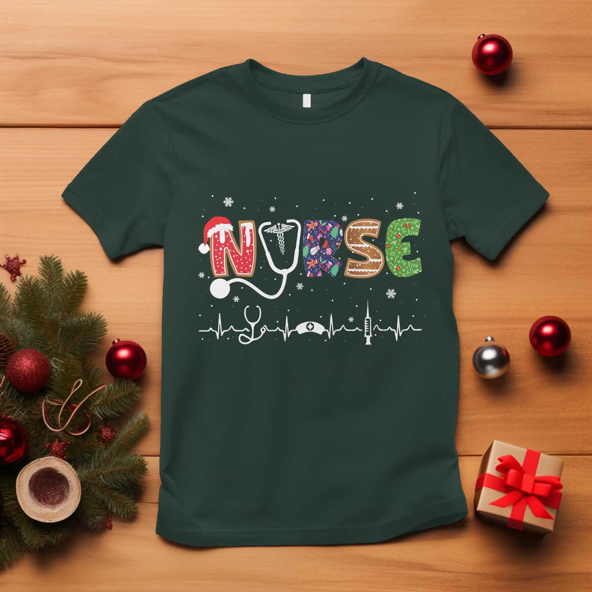 Nurse Christmas T Shirt Nursing RN LPN NP Nicu Xmas Gift TS10 Dark Forest Green Print Your Wear