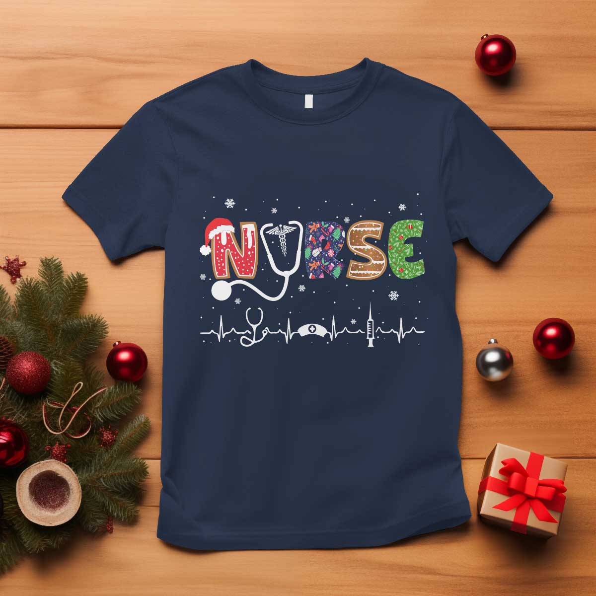Nurse Christmas T Shirt Nursing RN LPN NP Nicu Xmas Gift TS10 Navy Print Your Wear