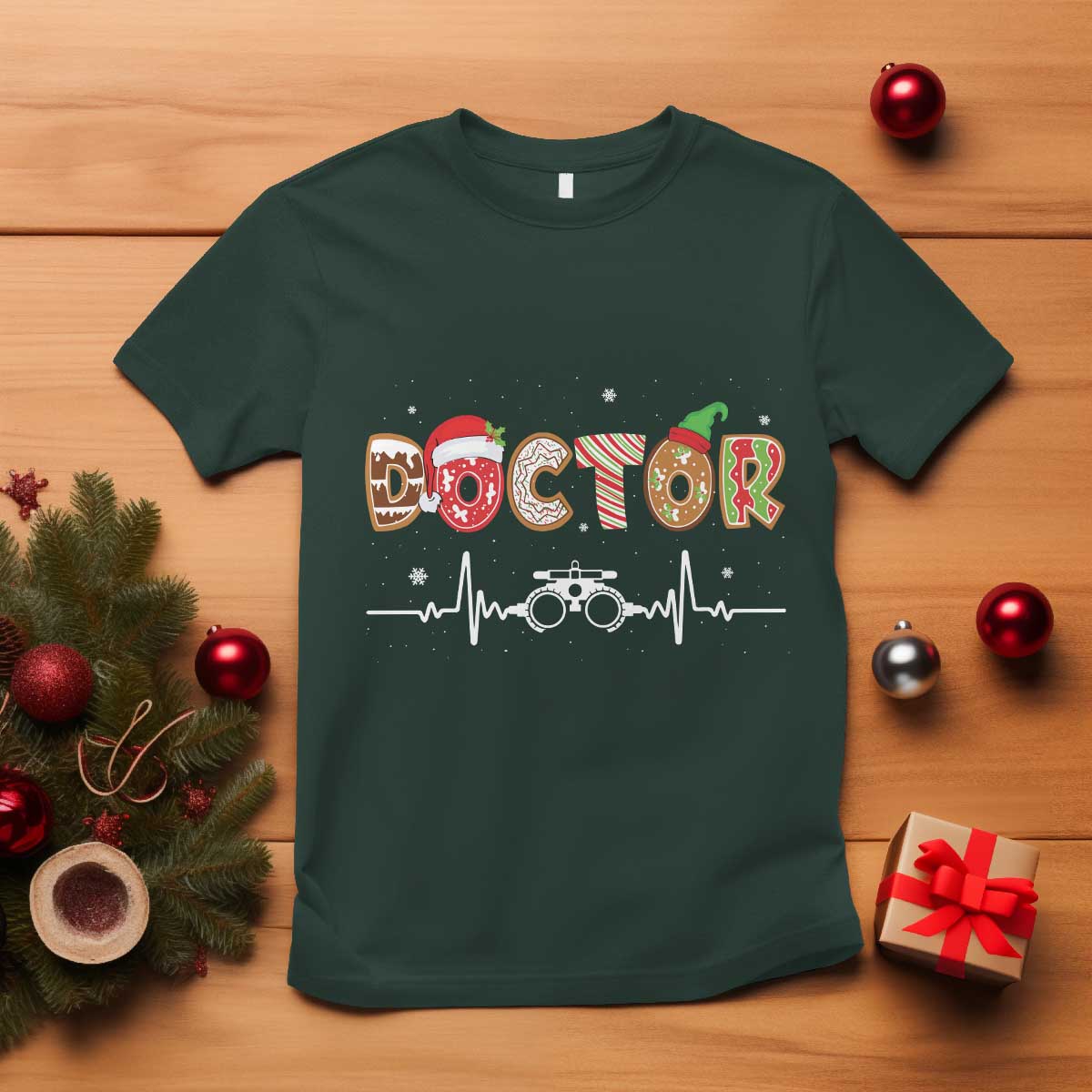 Christmas Optometry T Shirt Ophthalmologist Optometrist Eye Doctor Nurse Gift TS10 Dark Forest Green Print Your Wear
