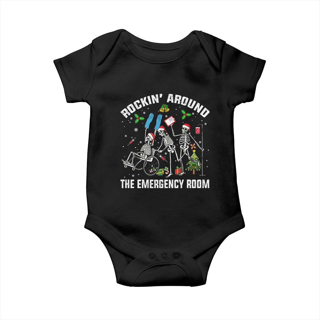Christmas ER Nurse Baby Onesie Rockin Around Skeleton Emergency Room RN TS10 Black Print Your Wear